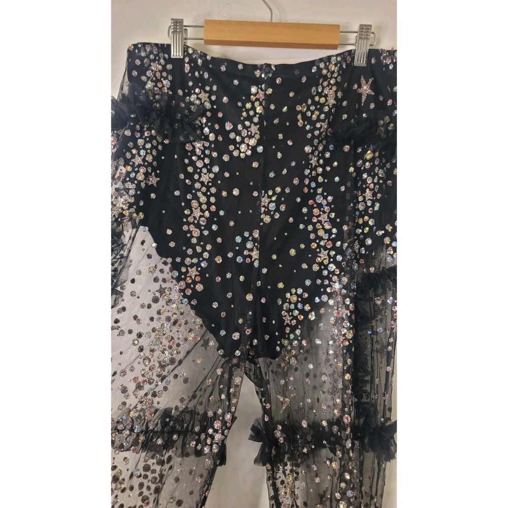 Black Mesh Sparkle Nights Sequin Pants Size 1X Plus Size Club Concert Disco Rave - Picture 4 of 9